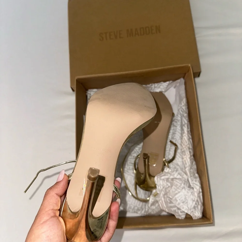 Steve Madden Metallic Gold Strappy Heels - Picture 3 of 7
